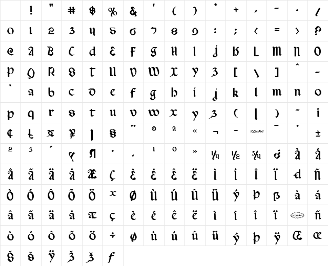 Valerius Regular Character Map Valerius Regular Character Map