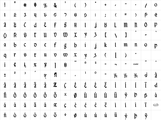 Valerius Condensed Condensed Character Map