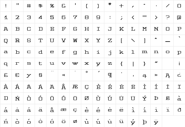 Valgal Bold Character Map Valgal Bold Character Map