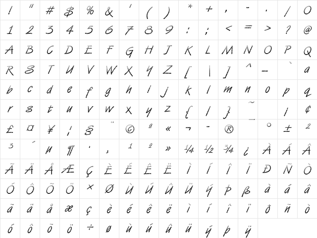 VanDijk20 Becker Regular Character Map