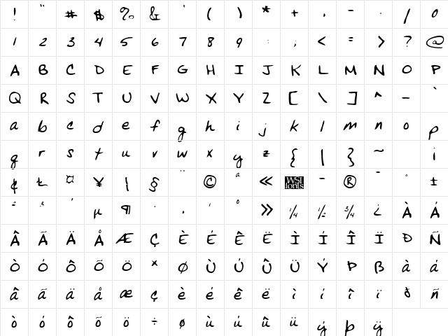 VansHand Regular Character Map VansHand Regular Character Map