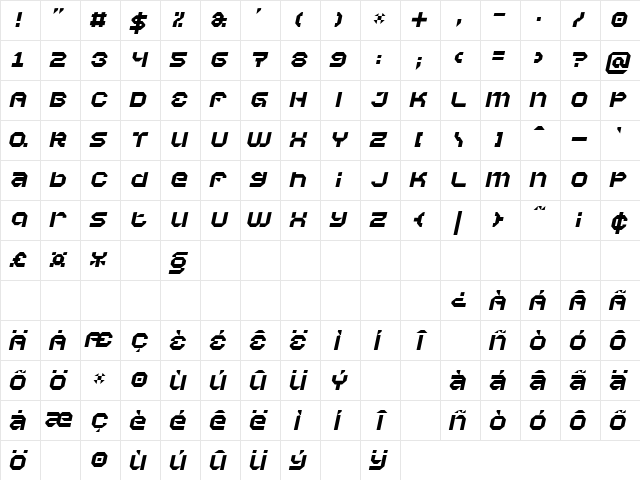 Vaporbyte Italic Character Map