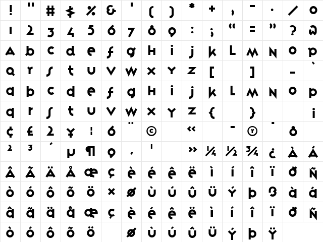 VariexRegular Regular Character Map