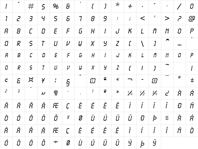 VCRSCapsSSK Italic Character Map
