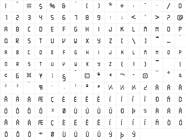 VCRSCapsSSK Regular Character Map