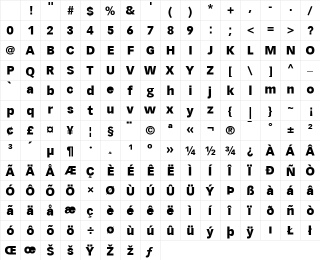 Vectora LH Bold Character Map Vectora LH Bold Character Map