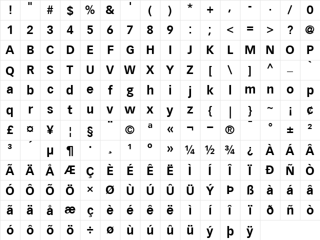 VectoraLH75 Bold Character Map