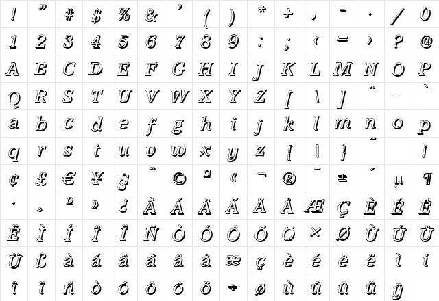 AccoladeShadow Italic Character Map