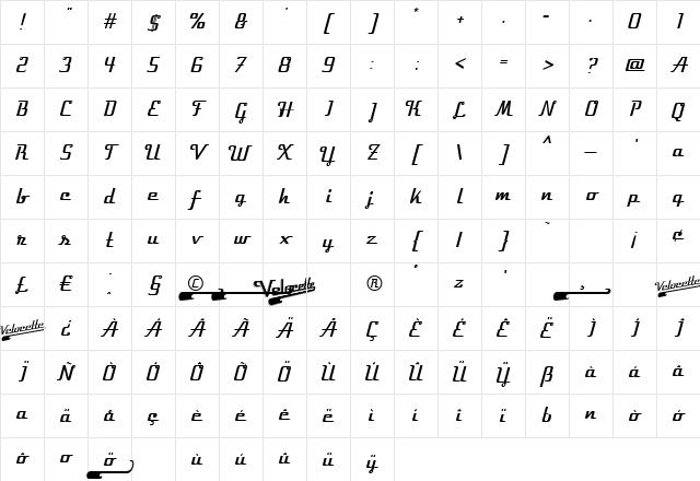 Velocette Regular Character Map