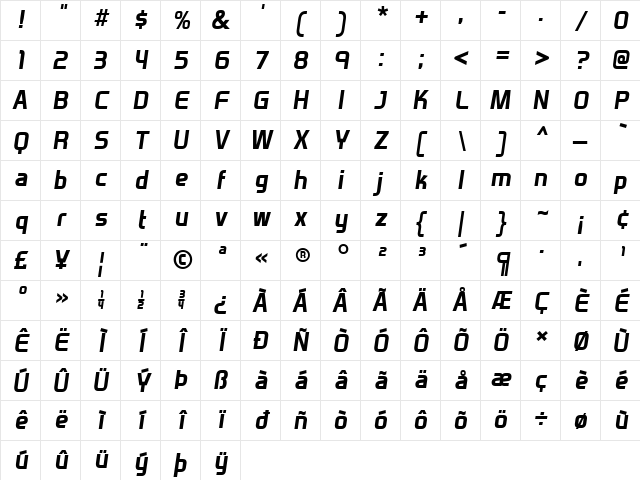Venacti Bold Italic Character Map Venacti Bold Italic Character Map