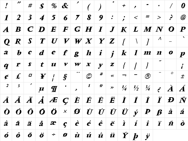 Vendome ICG BoldItalic Character Map Vendome ICG BoldItalic Character Map