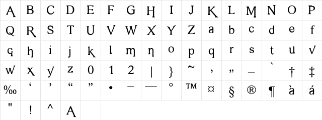 vengeance Regular Character Map