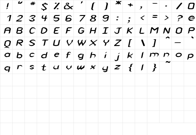 VenomExtended Oblique Character Map