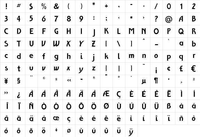 Ventoux Plain Regular Character Map