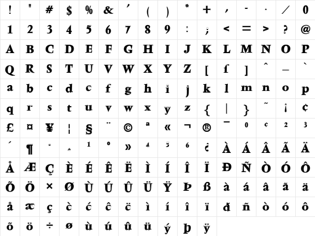VenturaInline-Bold Regular Character Map