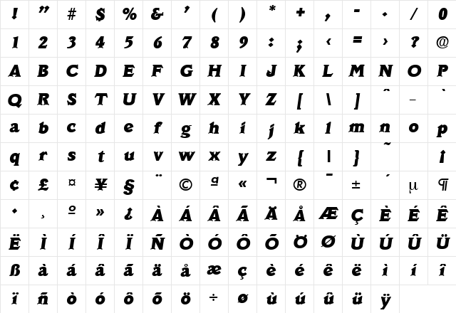 Veracruz-Serial-Heavy RegularItalic Character Map