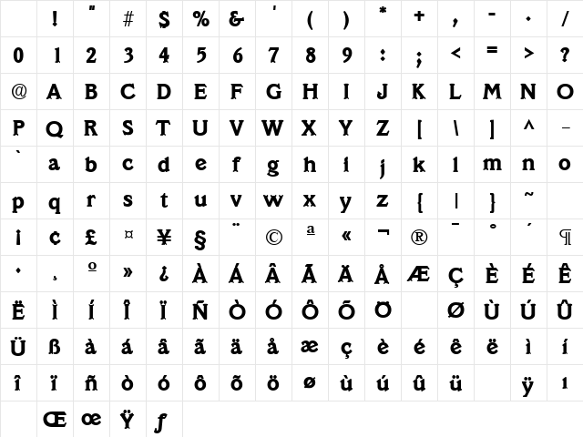 VeracruzLH Bold Character Map VeracruzLH Bold Character Map