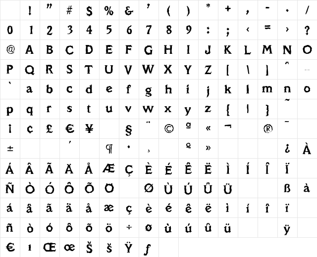 VeracruzRandom Bold Character Map VeracruzRandom Bold Character Map