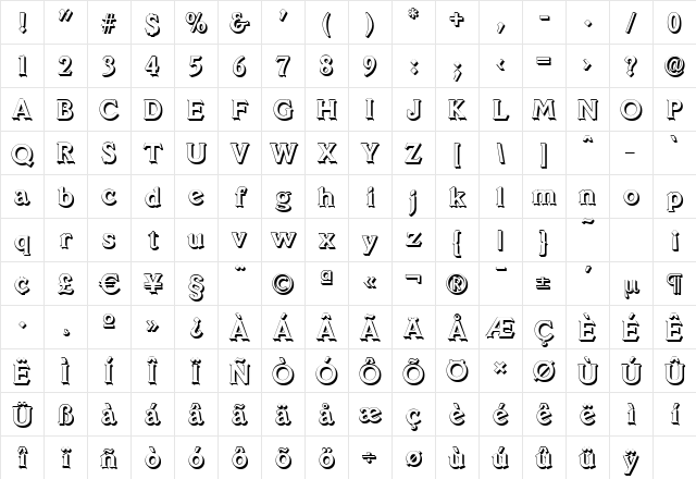 VeracruzShadow Bold Character Map