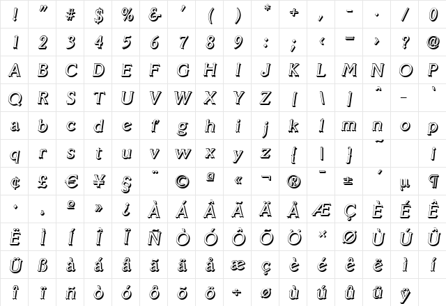 VeracruzShadow Italic Character Map
