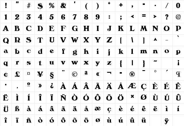 Verona Bold Character Map Verona Bold Character Map