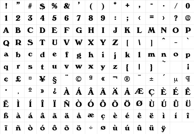 Verona-Serial-ExtraBold Regular Character Map