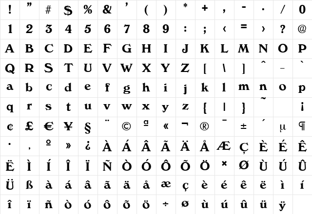VeronaSerial Bold Character Map VeronaSerial Bold Character Map