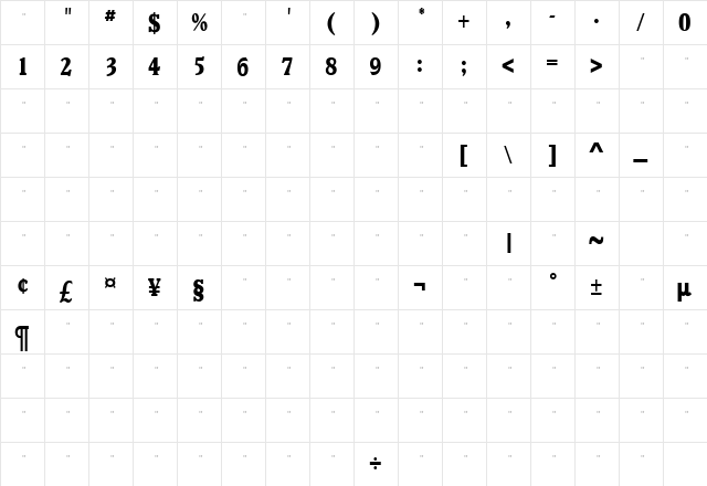 VeroneseExtraBoldCondensedTab Medium Character Map