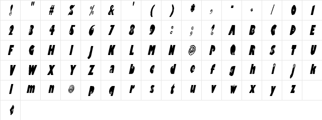 VertigoCondensed Oblique Character Map