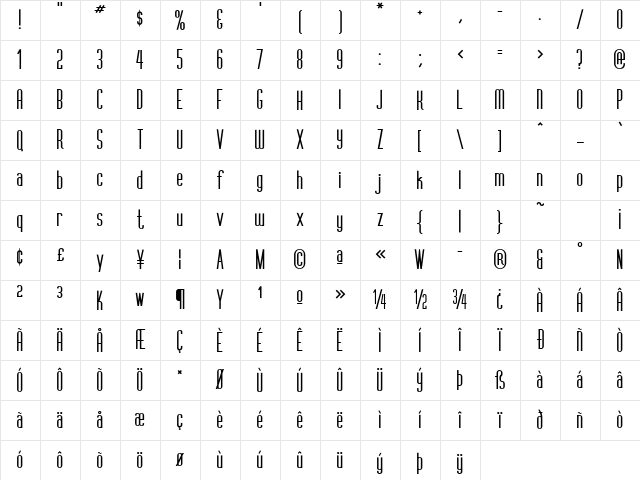VertigoFLF Regular Character Map