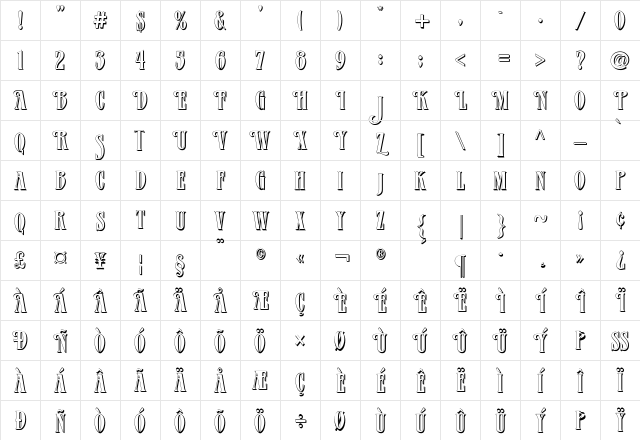 Verve Shadow Regular Character Map