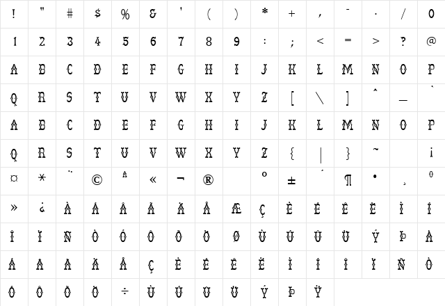Vglee Regular Character Map