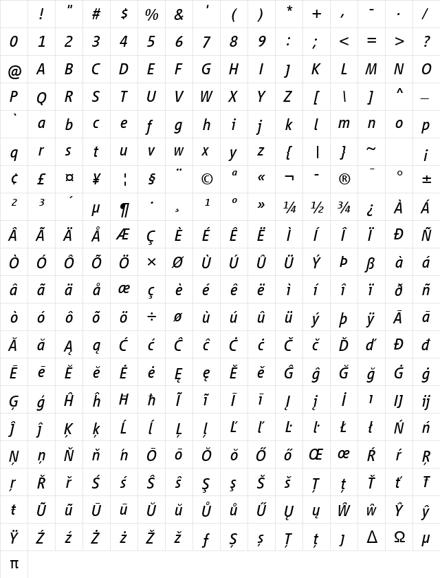 Vialog LT Com Italic Character Map Vialog LT Com Italic Character Map