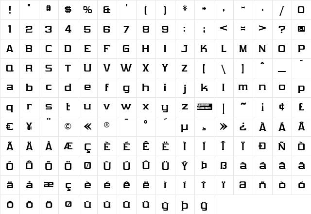 Vibrocentric Bold Character Map Vibrocentric Bold Character Map