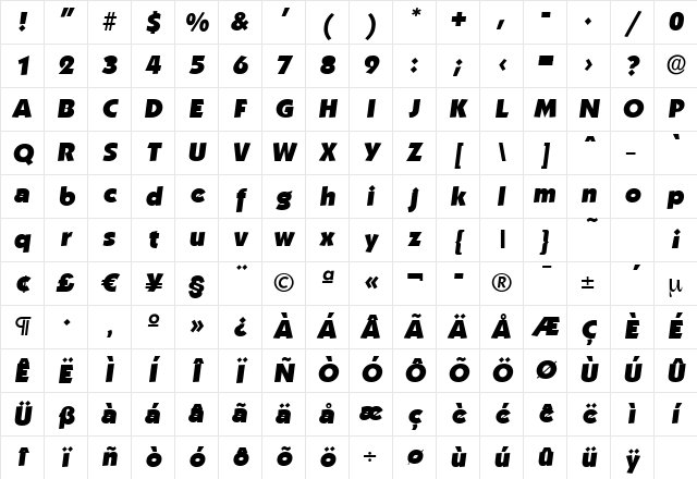 VictorBecker-Heavy Italic Character Map