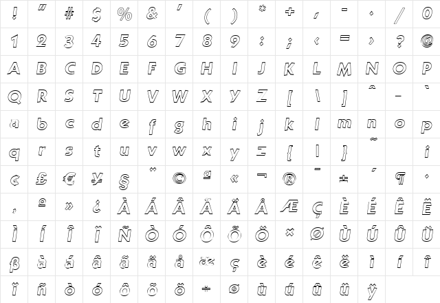 VictorBeckerOutline BoldItalic Character Map