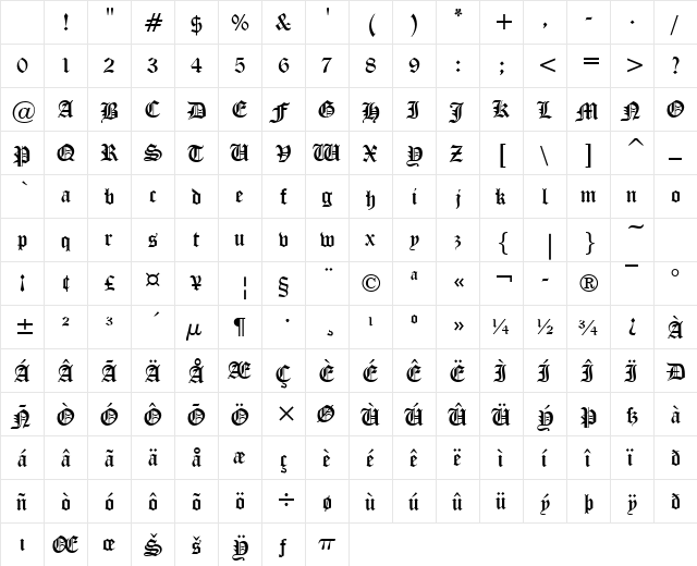 Victorian Bold Character Map