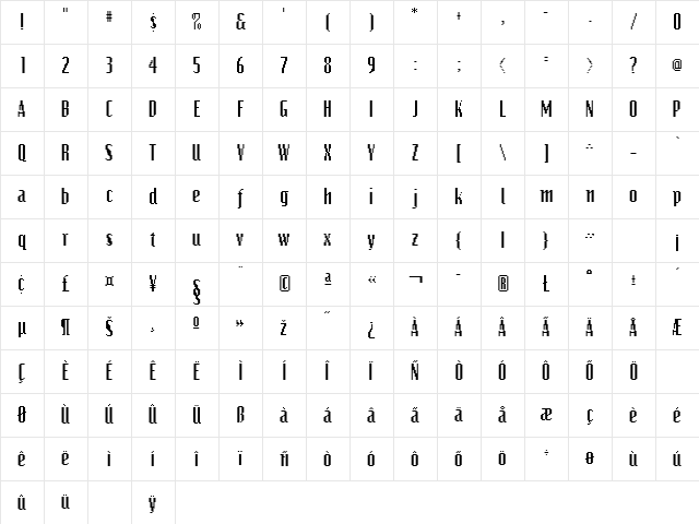 VideoCondSSK Regular Character Map