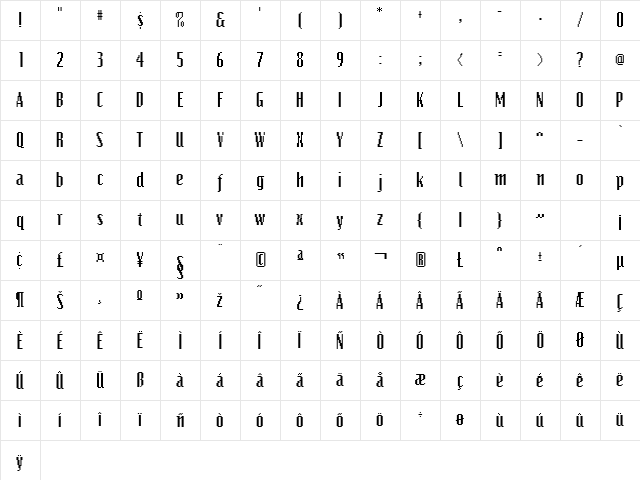 VideoCondSSK Regular Character Map