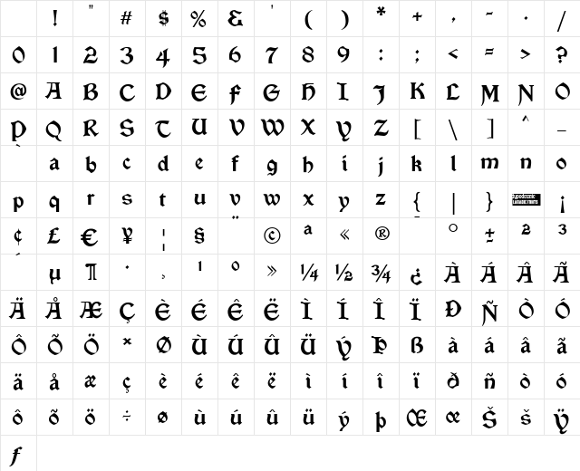 Vinque Regular Character Map