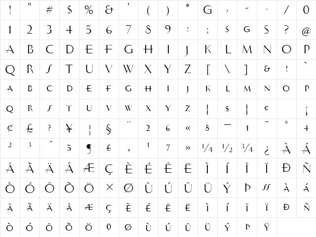 VintageITC TT Regular Character Map VintageITC TT Regular Character Map