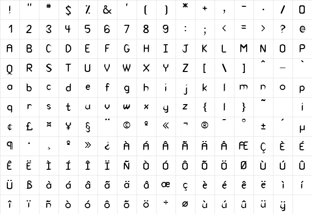 VirtuaSSK Regular Character Map