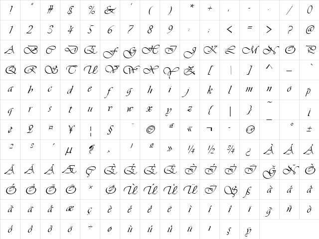 VivaldiD Regular Character Map