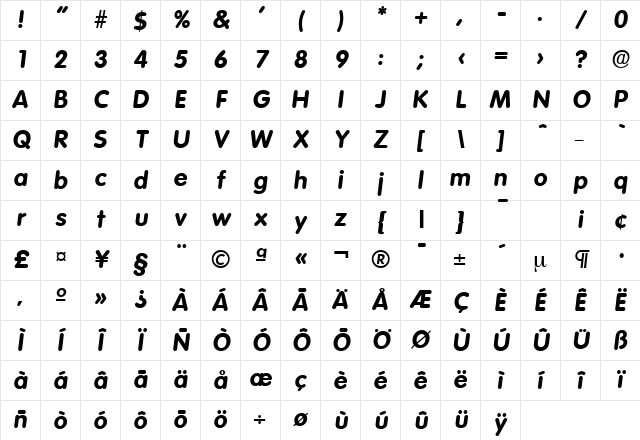 Volkswagen-Serial-ExtraBold RegularItalic Character Map