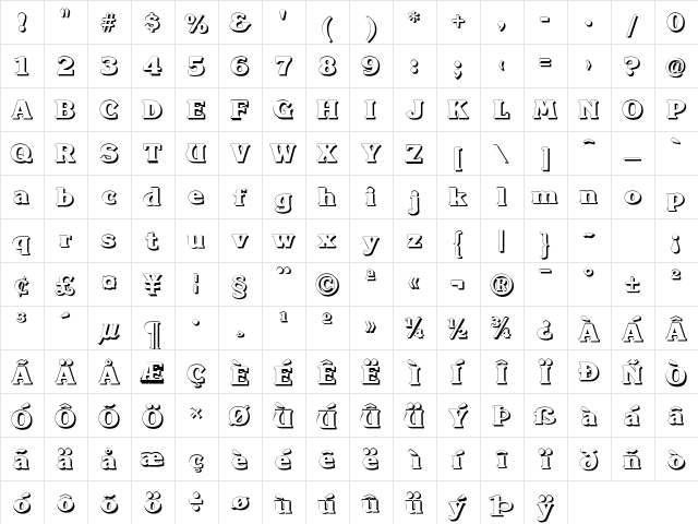 Krone Shadow Regular Character Map