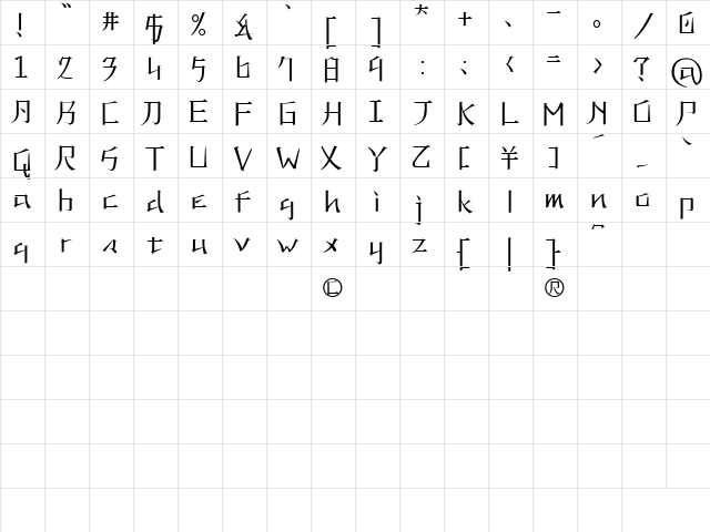 KANEIWA alp regular Regular Character Map