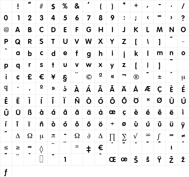 VolkswagenSerial Bold Character Map
