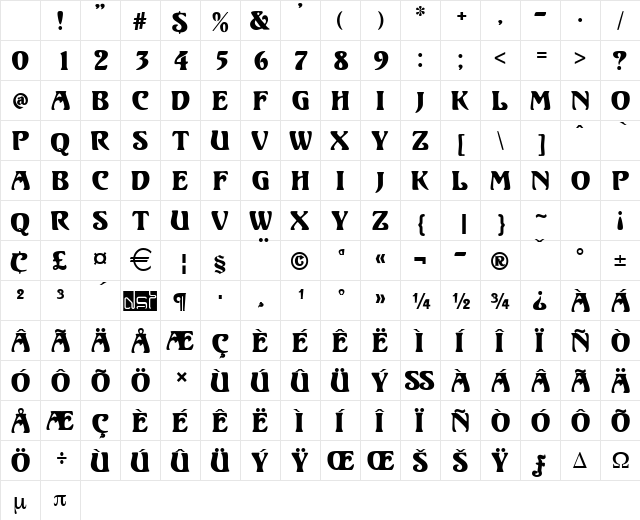 Volute Regular Character Map Volute Regular Character Map
