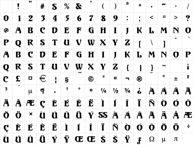 Volute Regular Character Map Volute Regular Character Map
