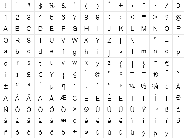 VolvoSansLight Regular Character Map